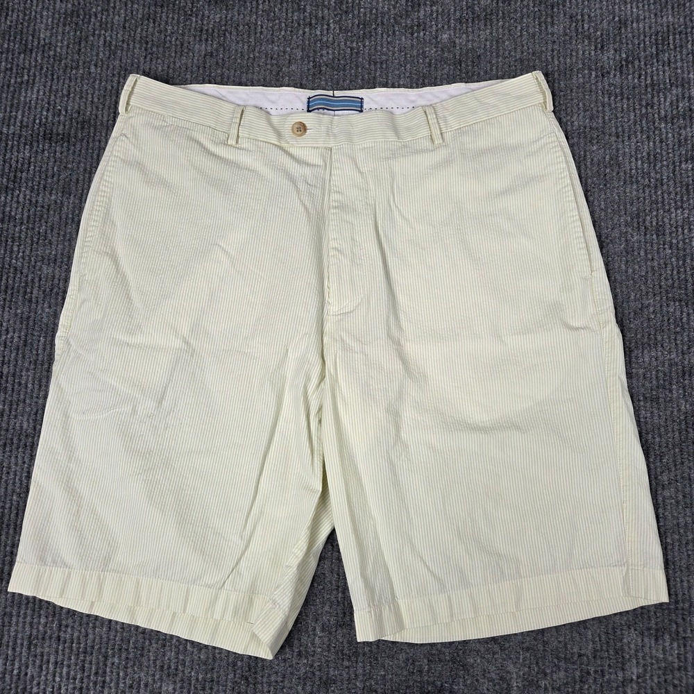 Peter Millar Mens 36 cream Striped Pima Cotton Shorts Flat Front Seersucker